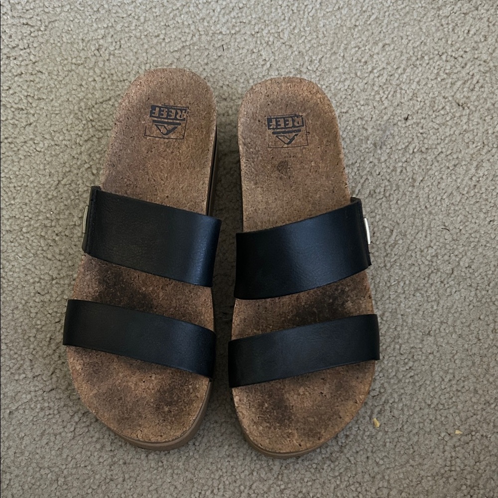 Reef Black Two-Strap Cork Sandals